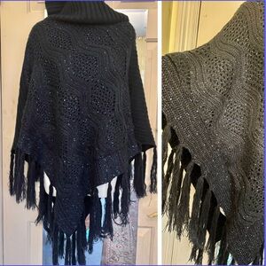 AZZ! Trading inc! Navy blue glitter poncho triangle cut sweater!